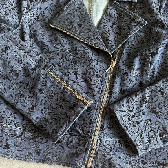 LIKE NEW 6 by Six Denim Jacket with Black Velvet Design - Picture 4 of 9